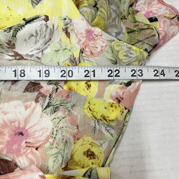 INC Wrap Dress Womens 20W Yellow Floral Midi Semi Sheer Lined Flowy Romantic - Picture 7 of 9